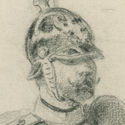 Dessin crayon rehaussé - Infanterie - Prusse - Soldat - Guerre 1870 - Campagne Franco Prussian War