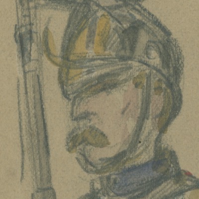 Dessin crayon rehaussé couleurs - Lancier de la Garde - 1860 - Uniforme - Second Empire - Napoléon III - 1870