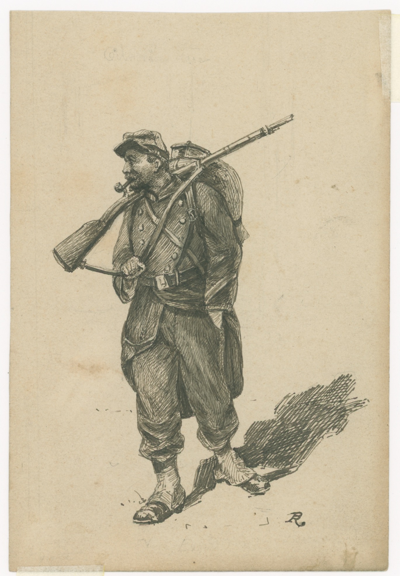 Dessin à la plume - Infanterie - 1860/1870 - Uniforme - Second Empire - Uniforme - Soldat