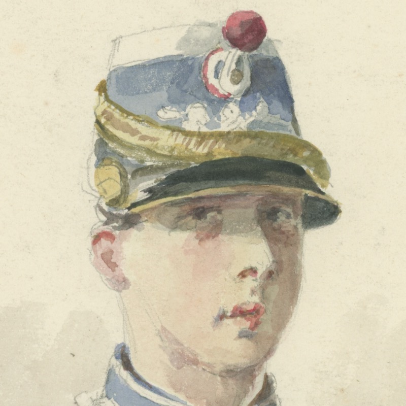 Dessin crayon rehaussé - Cavalerie - 1880 - Uniforme - 3ème République - Hussard - 3ème Régiment - Aquarelle