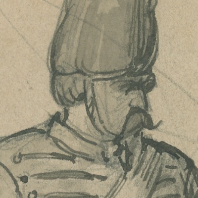 Dessin crayon rehaussé couleurs - Chasseur à Cheval - 1860 - Uniforme - Second Empire - Napoléon III - 1870