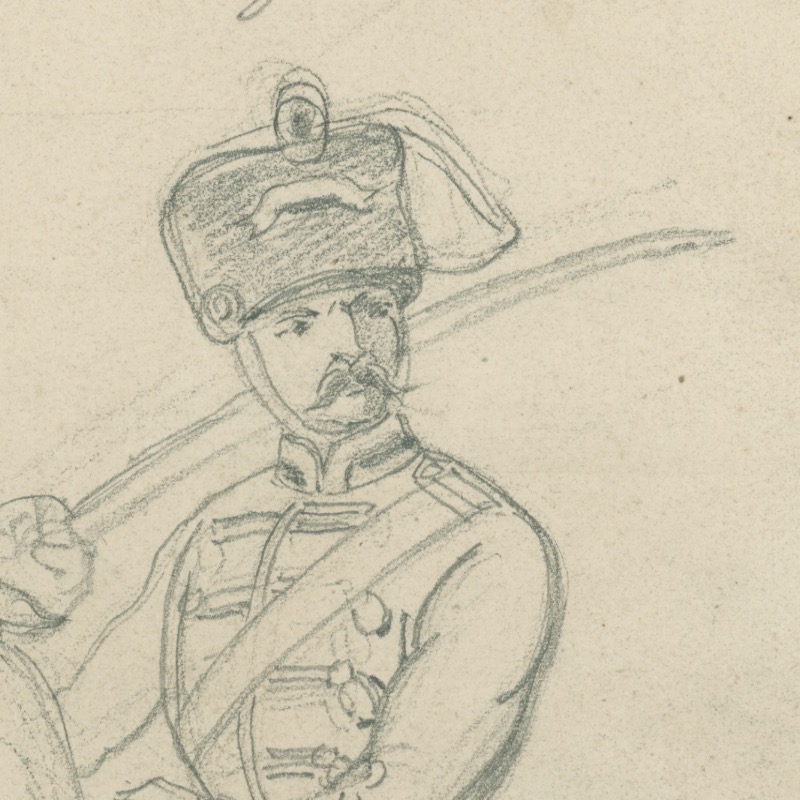 Dessin crayon recto verso - Prusse - Hussard - Grenadiers à Pied - Soldat - Guerre 1870