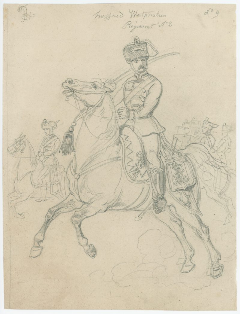 Dessin crayon recto verso - Prusse - Hussard - Grenadiers à Pied - Soldat - Guerre 1870