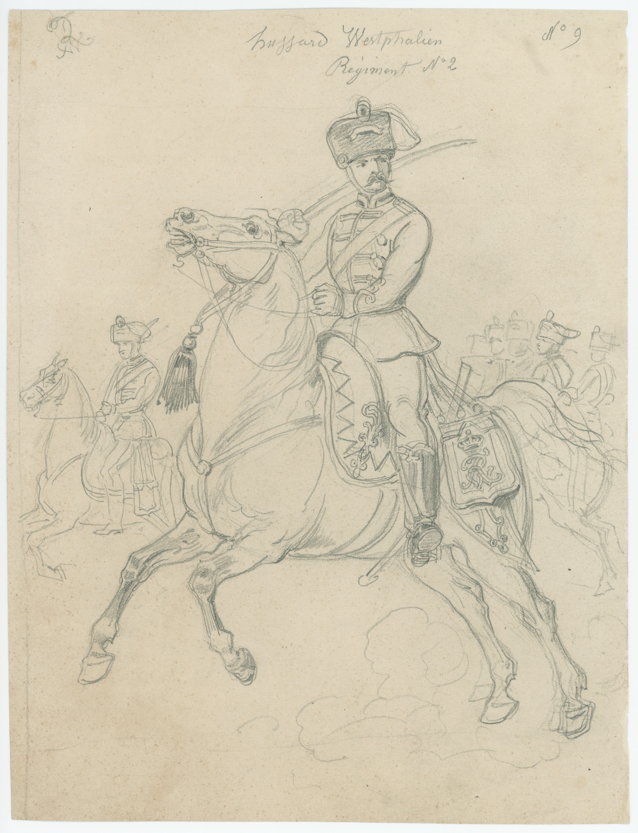 Dessin crayon recto verso - Prusse - Hussard - Grenadiers à Pied - Soldat - Guerre 1870