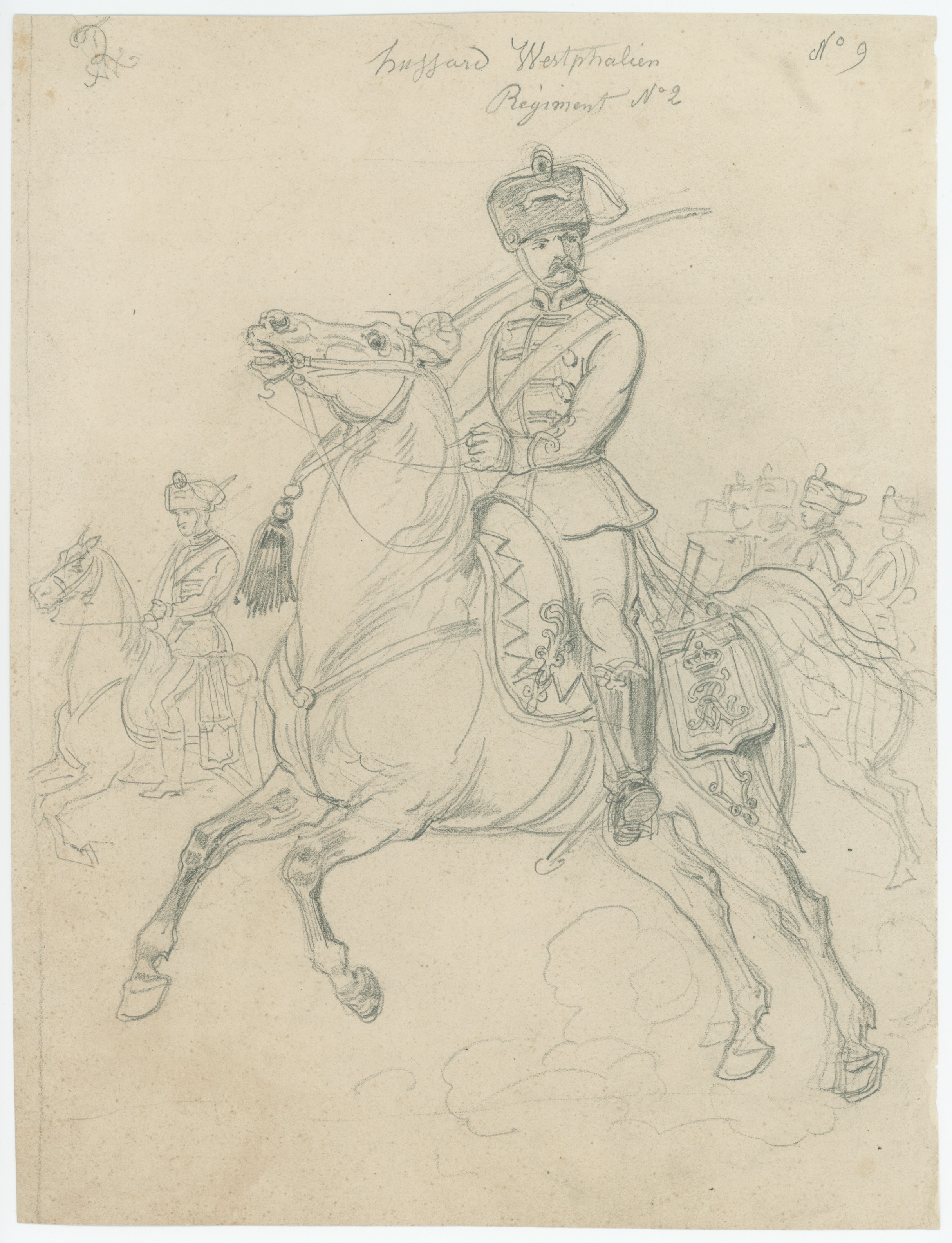 Dessin crayon recto verso - Prusse - Hussard - Grenadiers à Pied - Soldat - Guerre 1870