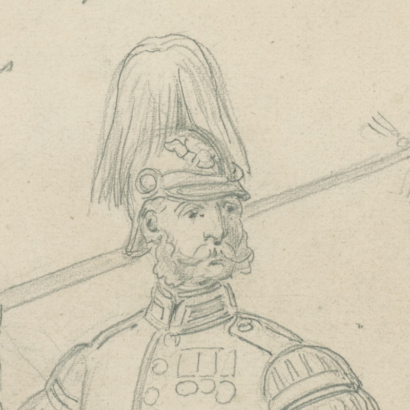 Dessin crayon recto verso - Prusse - Hussard - Grenadiers à Pied - Soldat - Guerre 1870