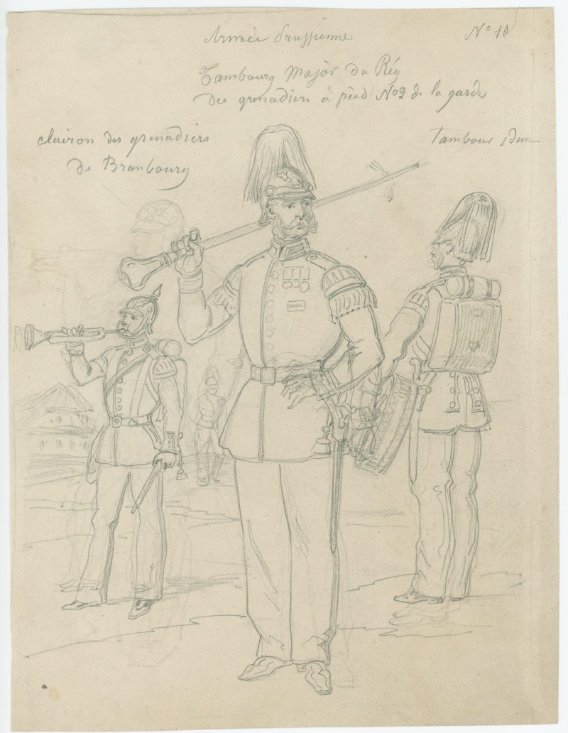 Dessin crayon recto verso - Prusse - Hussard - Grenadiers à Pied - Soldat - Guerre 1870