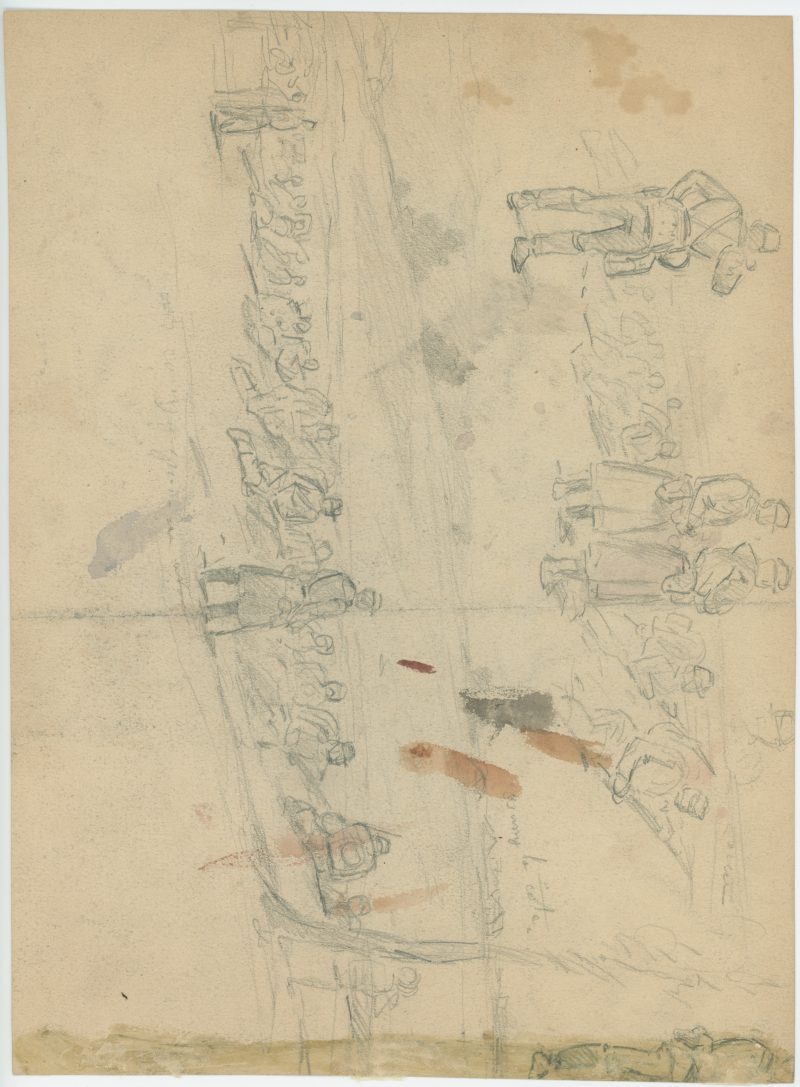 Dessin crayon rehaussé couleurs - 2e Hussard à Cheval - 1848 - Uniforme - Monarchie de Juillet