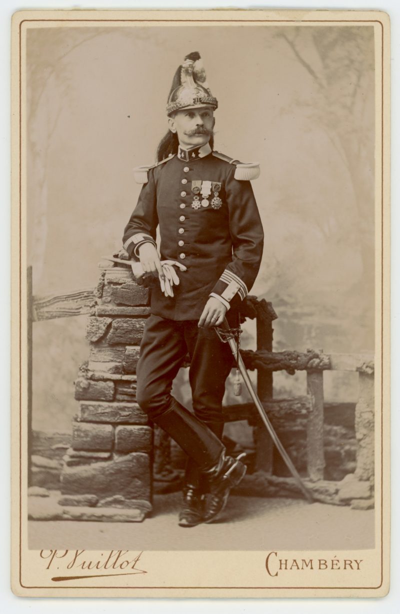 Ancienne Photographie - Grande CDV - Dragons 4 régiment - Décoration - Colonel de Chaléon - 3è République - Chambéry - Uniforme