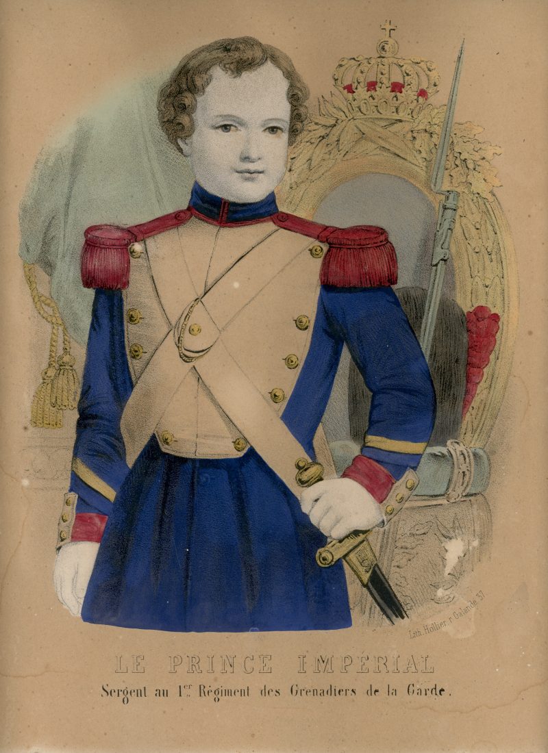 Gravure XIX - Imagerie Populaire - 2nd Empire - Prince Impérial - Grenadier de la Garde Impériale - Uniforme - Lithographie Rehaussée