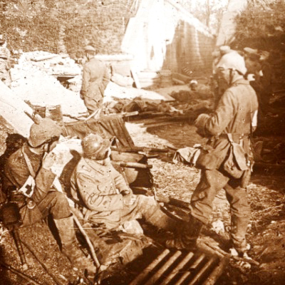 Photo Plaque Stéréo - Guerre 14/18 - Conflit - Tranchée - Vue Stéréoscopique - Poilu - Uniforme - Document actualité - 017