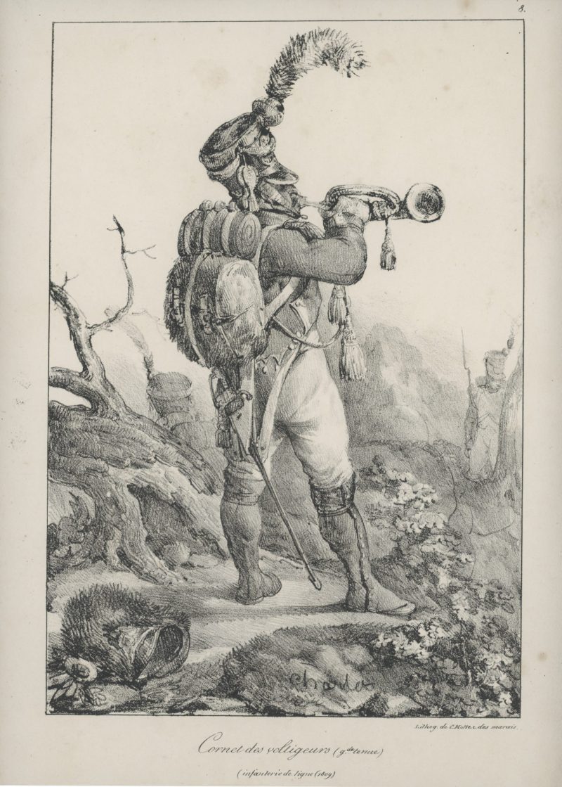 Gravure Lithographie de Charlet - Voltigeur - Infanterie de ligne 1809 - 1er Empire - Napoleon 1er - Cornet - Grande tenue