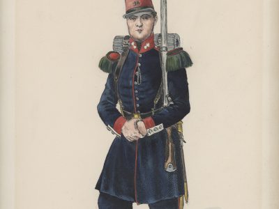 Dessin crayon rehaussé - Garde Nationale Mobile 1848 -Monarchie de Juillet - Uniforme - Aquarelle Originale - Henri Boisselier.