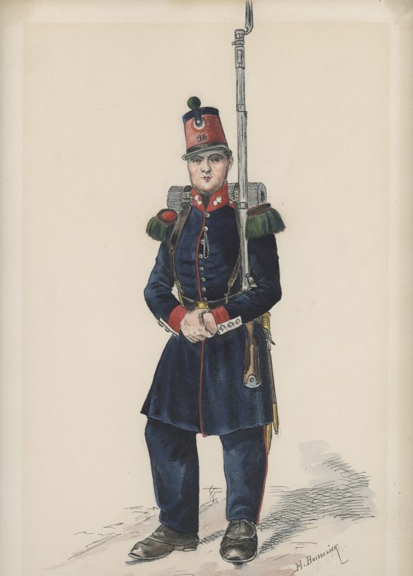 Dessin crayon rehaussé - Garde Nationale Mobile 1848 -Monarchie de Juillet - Uniforme - Aquarelle Originale - Henri Boisselier.