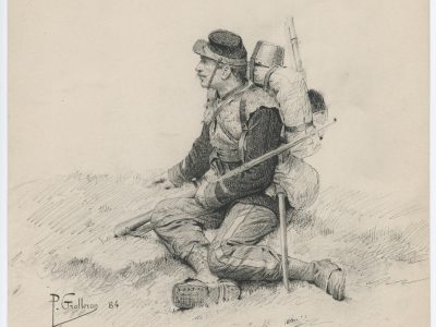 Dessin crayon rehaussé encre noire - Mobile 1870/1871 - France - Uniforme - Dessin orignal de Paul Grolleron 1884