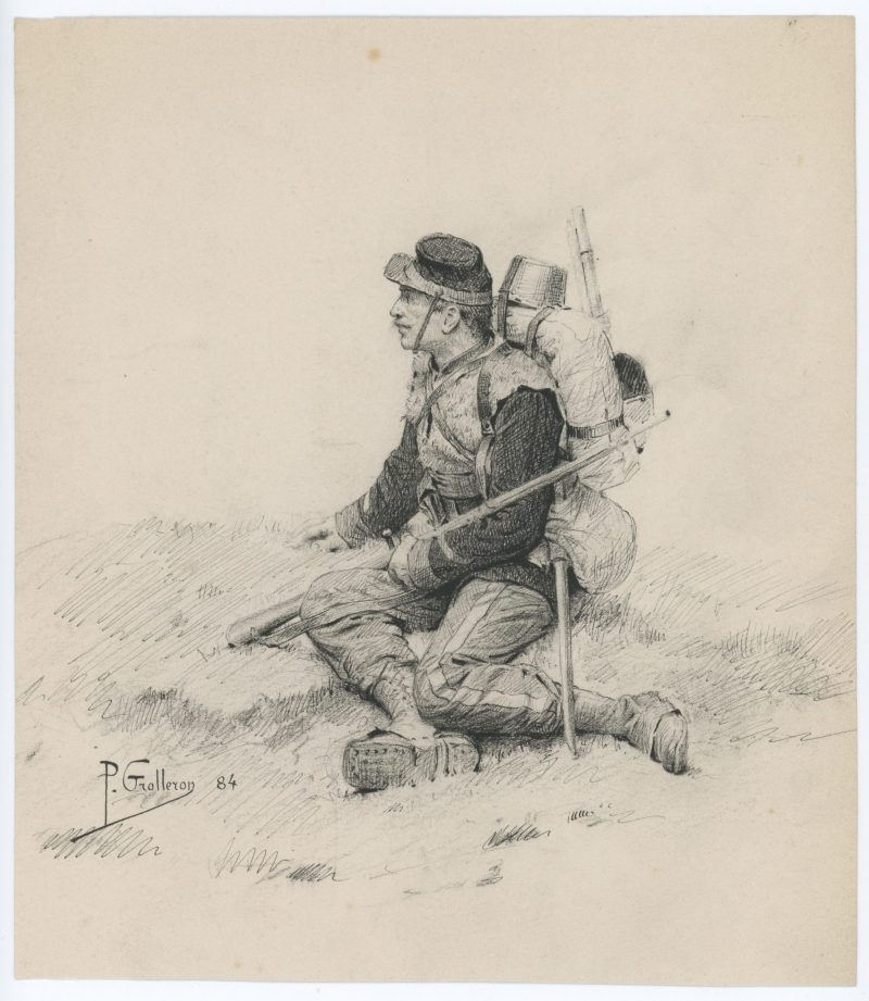 Dessin crayon rehaussé encre noire - Mobile 1870/1871 - France - Uniforme - Dessin orignal de Paul Grolleron 1884