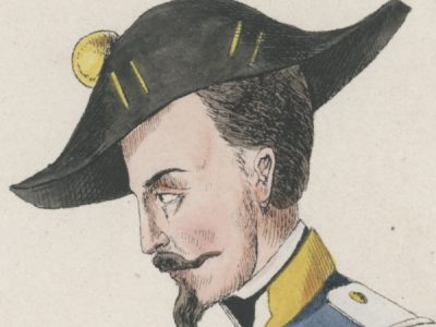 Gravure XIX - Voltigeur de la Garde Second Empire - Napoléon III - Tenue d'hiver - Paletot militaire - Officier des voltigeurs - Crimée - Italie