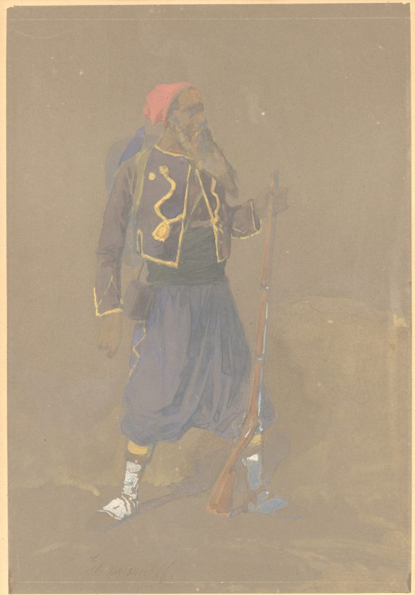 Dessin Aquarelle - Turcos - Tirailleur - 1860 - Uniforme - Second Empire - Napoléon III - 1870