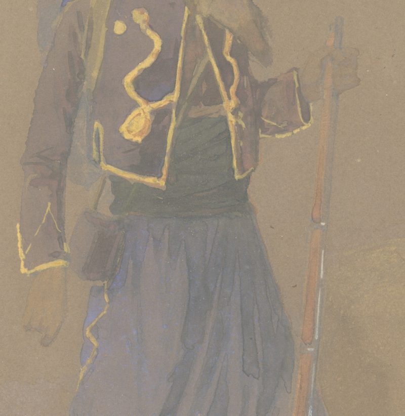 Dessin Aquarelle - Turcos - Tirailleur - 1860 - Uniforme - Second Empire - Napoléon III - 1870