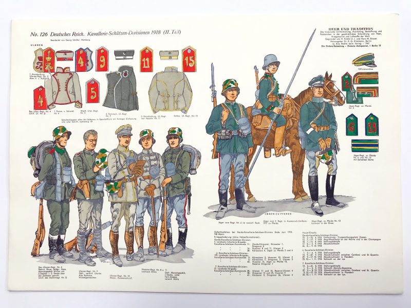 Planche 125 - Heer Und Tradition - Hans Bauer - Uniforme - Deutsches Reich - 1918 - Kavallerie Schutzen - Die Historische Uniformierung - 1968 (Copie)