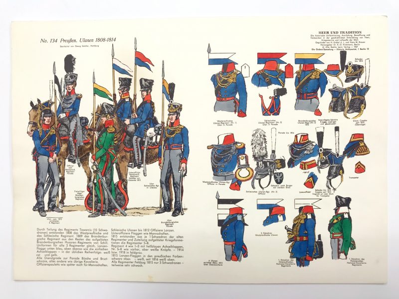 Planche 134 - Heer Und Tradition - Hans Bauer - Uniforme - Preussen Ulanen - 1808-1814 - Kavallerie - Die Historische Uniformierung - 1967