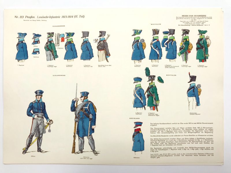 Planche 113- Heer Und Tradition - Hans Bauer - Uniforme - Preussen Landwehr Infanterie - 1813-1814 - Die Historische Uniformierung - 1967