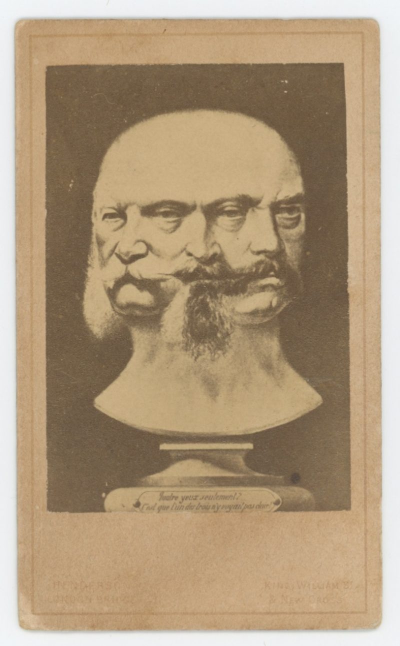 CDV - Photomontage Second Empire - Satire - Caricature - Guerre 1870 - Ems - Napoléon III - Bismarck - Guillaume 1er de Prusse -