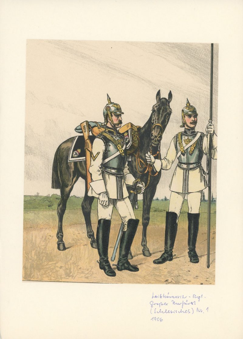 Planche Gravure Illustration Richard Knötel - Cavalerie - Cuirassier Prussien - Leib Kuirassier N°1 / 1906 - Uniforme - Kuirassier