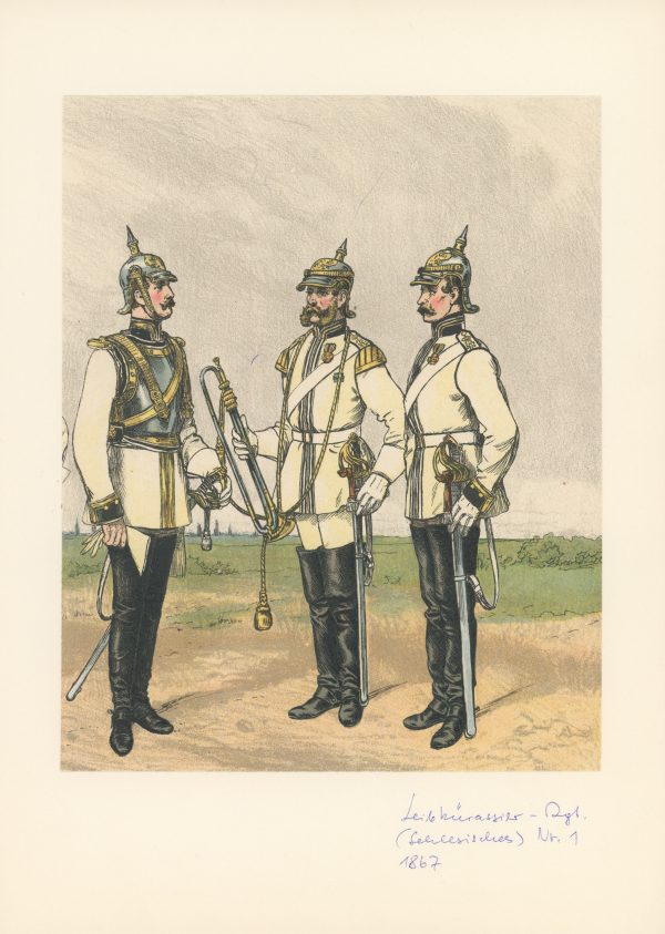 2 Planches Gravure - Illustration Richard Knötel - Cavalerie - Cuirassier Prussien - Kuirassier 1867 - Uniforme - Cuirassier