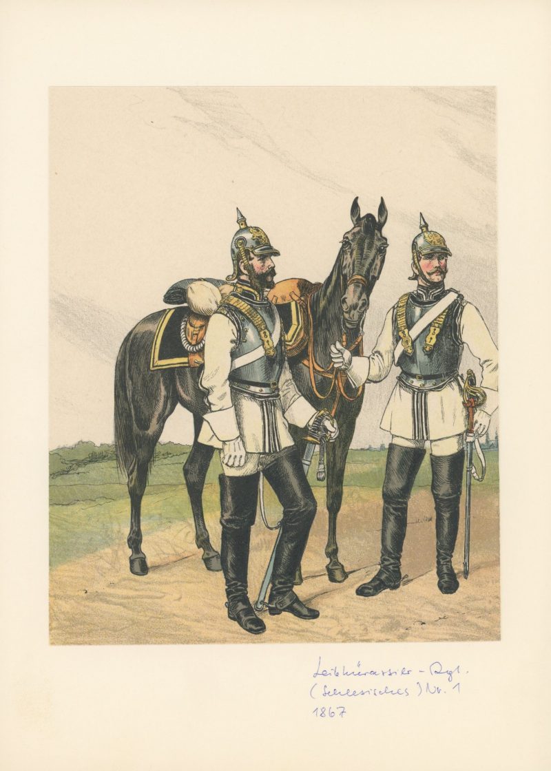 2 Planches Gravure - Illustration Richard Knötel - Cavalerie - Cuirassier Prussien - Kuirassier 1867 - Uniforme - Cuirassier