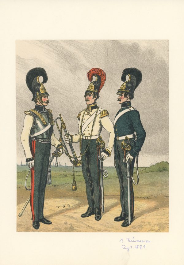 2 Planches Gravure - Illustration Richard Knötel - Cavalerie - Cuirassier Prussien - Kuirassier 1821 - Uniforme - Kuirassier