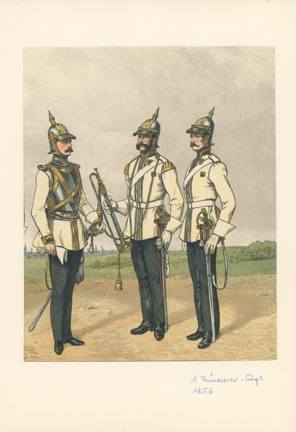 2 Planches Gravure - Illustration Richard Knötel - Cavalerie - Cuirassier Prussien - Kuirassier 1856 - Uniforme - Cuirassier