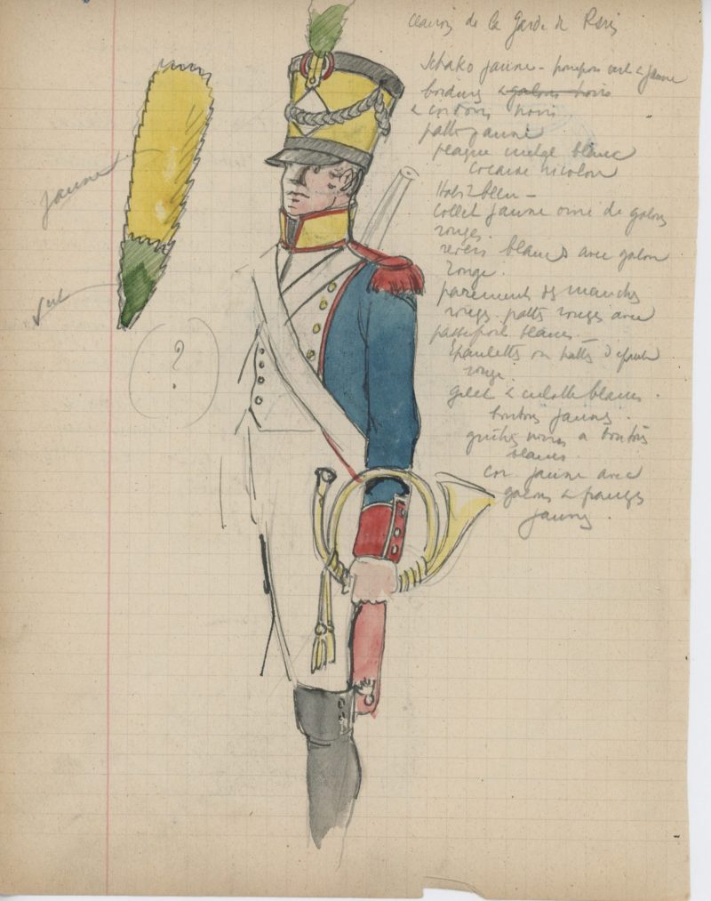 Lot de 33 pages de carnet illustrées - Dessin crayon - uniforme - soldat - 1er Empire - Napoleon 1er - Espagne - Hollande - France