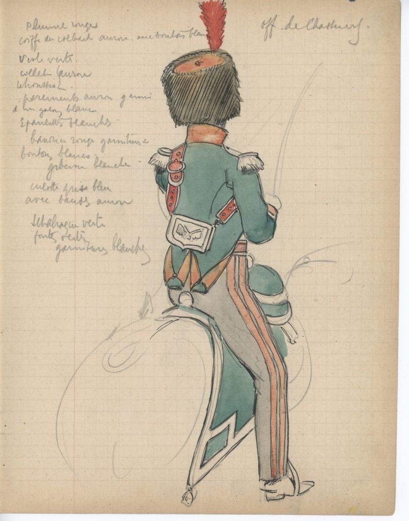 Lot de 33 pages de carnet illustrées - Dessin crayon - uniforme - soldat - 1er Empire - Napoleon 1er - Espagne - Hollande - France