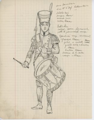 Lot de 33 pages de carnet illustrées - Dessin crayon - uniforme - soldat - 1er Empire - Napoleon 1er - Espagne - Hollande - France