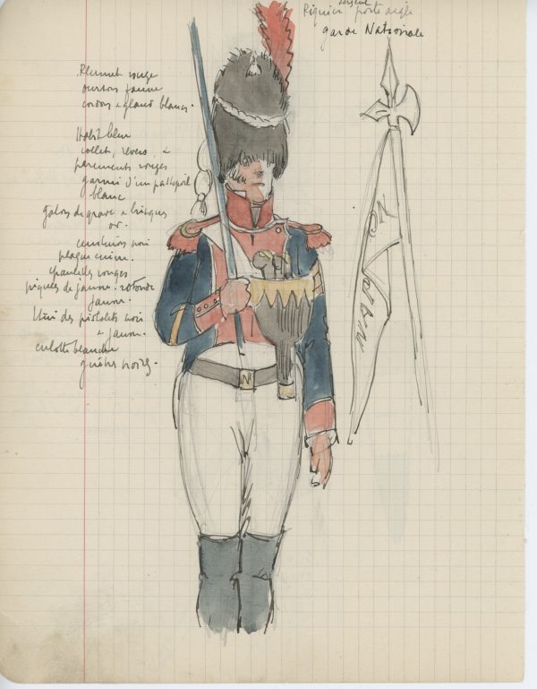 Lot de 33 pages de carnet illustrées - Dessin crayon - uniforme - soldat - 1er Empire - Napoleon 1er - Espagne - Hollande - France