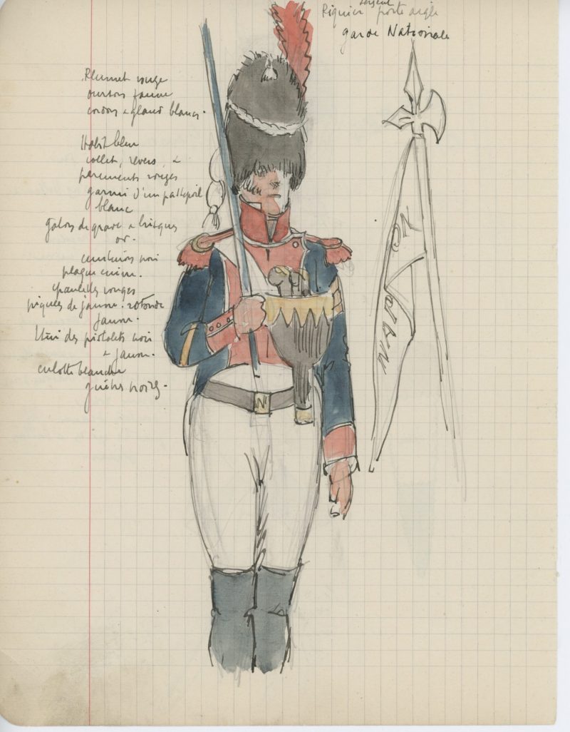 Lot de 33 pages de carnet illustrées - Dessin crayon - uniforme - soldat - 1er Empire - Napoleon 1er - Espagne - Hollande - France