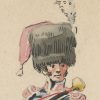 Dessin Aquarelle - Trompette de La Garde Nationale à cheval - Strasbourg - Uniforme - 1815 - Garde du Gouverneur