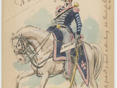 Dessin Aquarelle - Trompette de La Garde Nationale à cheval - Strasbourg - Uniforme - 1815 - Garde du Gouverneur