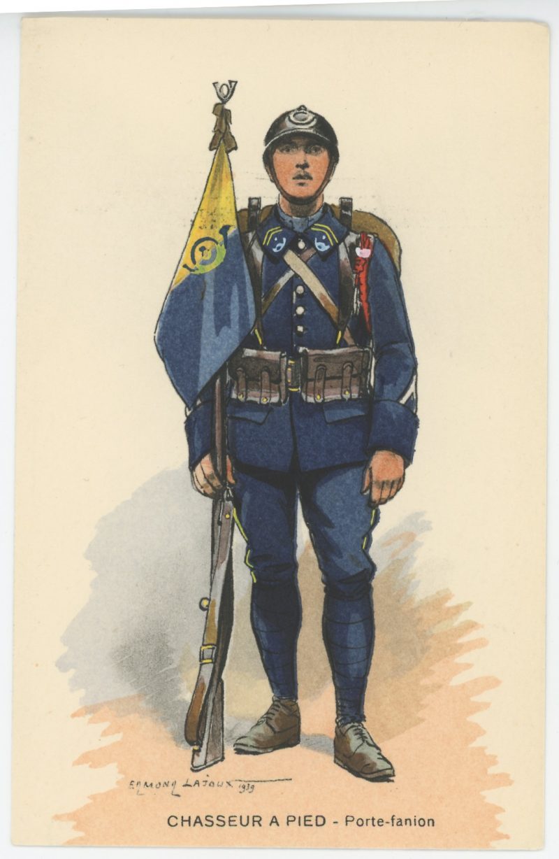 Carte Postale Illustrée - Edmond Lajoux - Edition Militaire Illustrées - Porte Fanion Chasseur à Pied - 1930