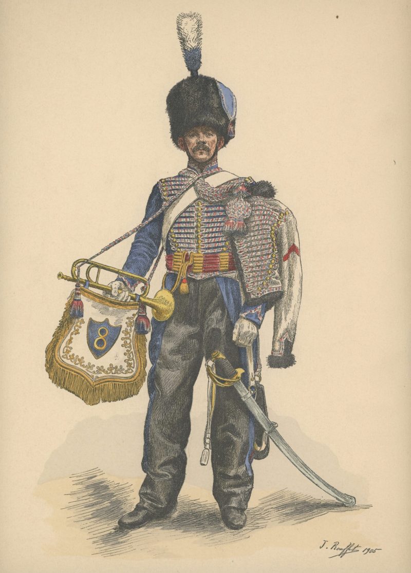 Gravure XX - Hussards 1855 - Uniforme - France - Trompette 8e Hussard - Crimée - Second Empire - Napoléon III - Rouffet 1905