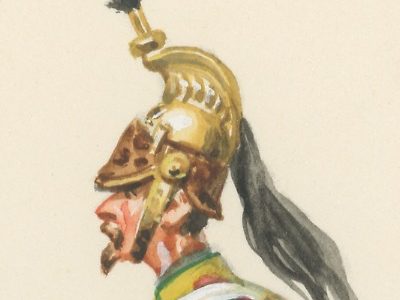 Dessin crayon rehaussé - Dragons à Cheval - Second Empire - Uniforme - Aquarelle Originale - Eugène Leliepvre