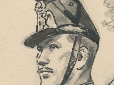 Dessin crayon rehaussé - Infanterie de Ligne 1860 - Tambour - Second Empire - Uniforme - Aquarelle Originale - Maurice Toussaint