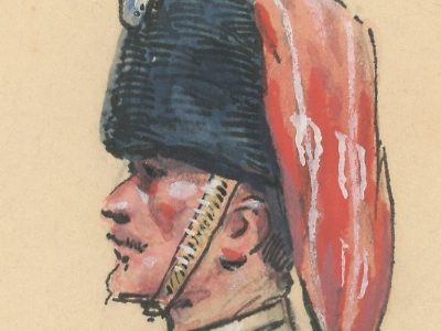 Dessin crayon rehaussé - Chasseur à Cheval de la Garde - Officier - Second Empire - Uniforme - Aquarelle Originale - Maurice Toussaint