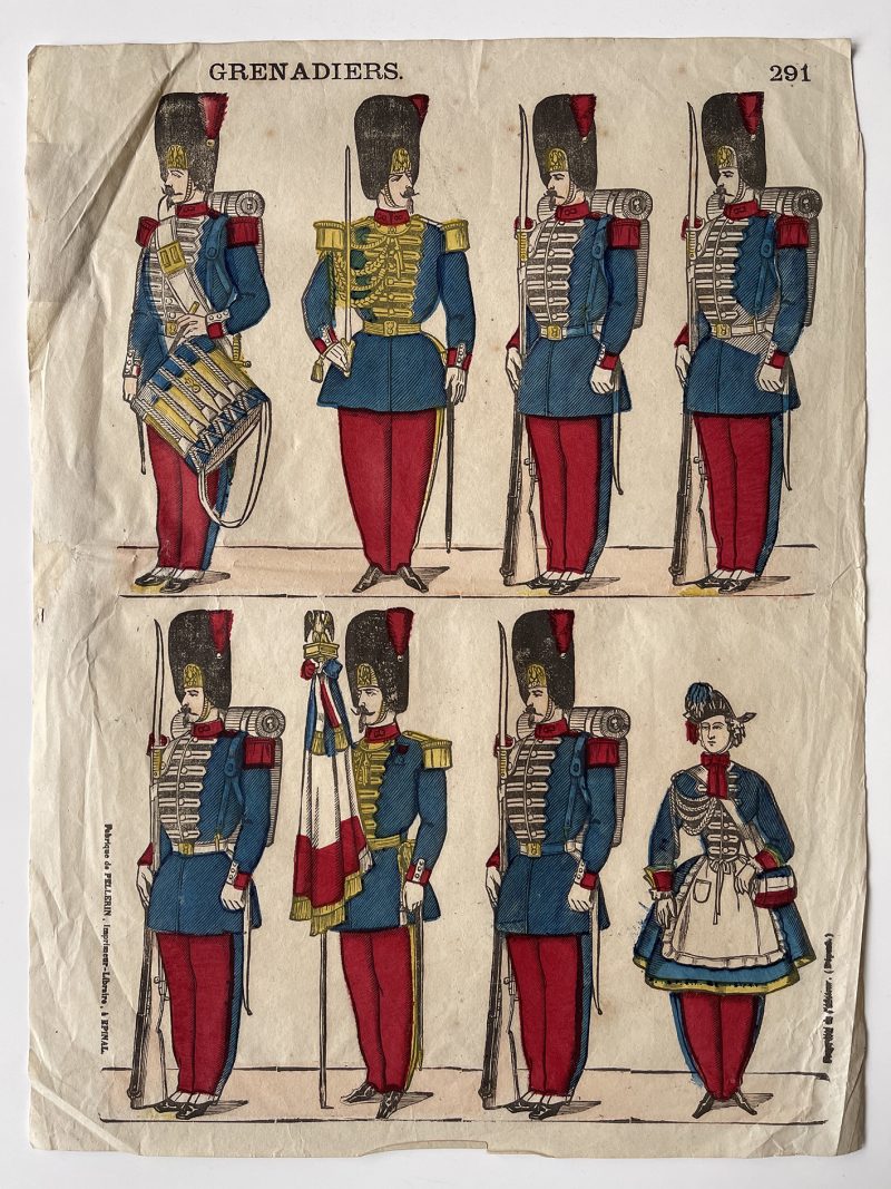 Planche imagerie Epinal - Pellerin Editeur - N°291 - Grenadier de la garde Impériale - Second Empire - Armée Française