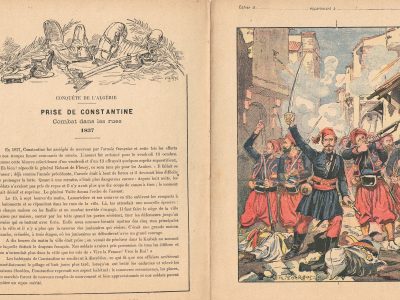 Petit Protège Cahier Scolaire Histoire de France - XIX illustration - Les Sièges célèbres à travers les Ages - Zouaves - Siège de Constantine - 1836/1837