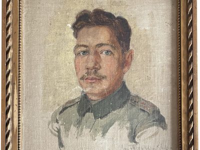 Peinture Portrait Carton Toilé - Soldat Allemand - Guerre 14/18 - Portrait Uniforme - Dessin Originale - Signature 1916