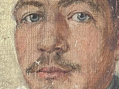 Peinture Portrait Carton Toilé - Soldat Allemand - Guerre 14/18 - Portrait Uniforme - Dessin Originale - Signature 1916