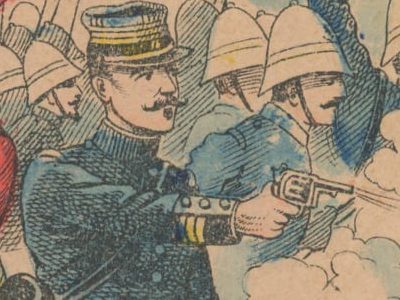 Petit Protège Cahier Scolaire Histoire de France - XIX illustration - Le Drapeau Français - La Guerre en Chine 1900 - Marsouins à l'attaque - Tien-Tsin.