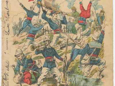 Petit Protège Cahier Scolaire Histoire de France - XIX illustration - Le Drapeau Français - La Guerre en Chine 1900 - Marsouins à l'attaque - Occupation de Yang-Tsun